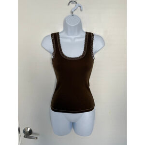 Brandy Melville Brown lace trim cotton tank top - OS
